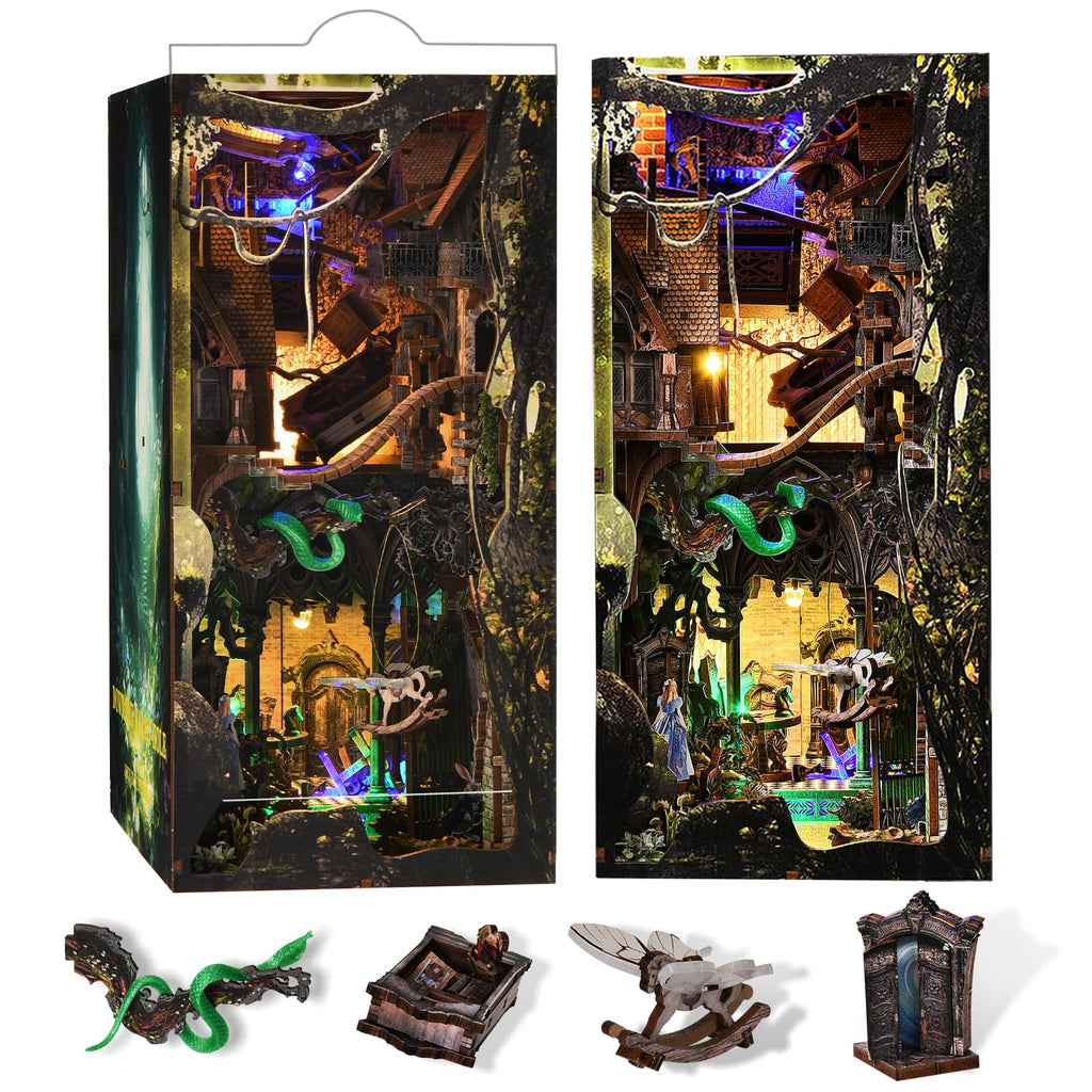 MiniCity DIY Book Nook Kit DIY Miniature Dollhouse with Lights for Adults and Teens (Down The Rabbit-Hole Alice in Wonderland)