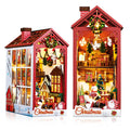 Book Nook Kit-Christmas Theme DIY Miniature Dollhouse Booknook KitBook Nook Miniature Kit with Sensor LED Light & Music 3D Wooden Bookends Model Build-Creativity Gift Kit for Adults (Christmas)