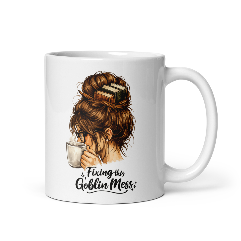 “Fixing This Goblin Mess” Coffee Mug – Funny Book Goblin Reader Mug