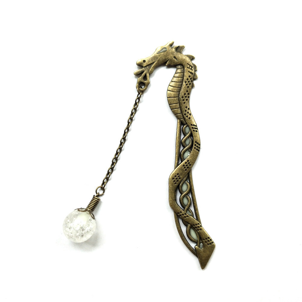 Glow-in-the-Dark Dragon Bookmark – Vintage Metal Fantasy Page Marker for Book Lovers & Dragon Reader Gifts