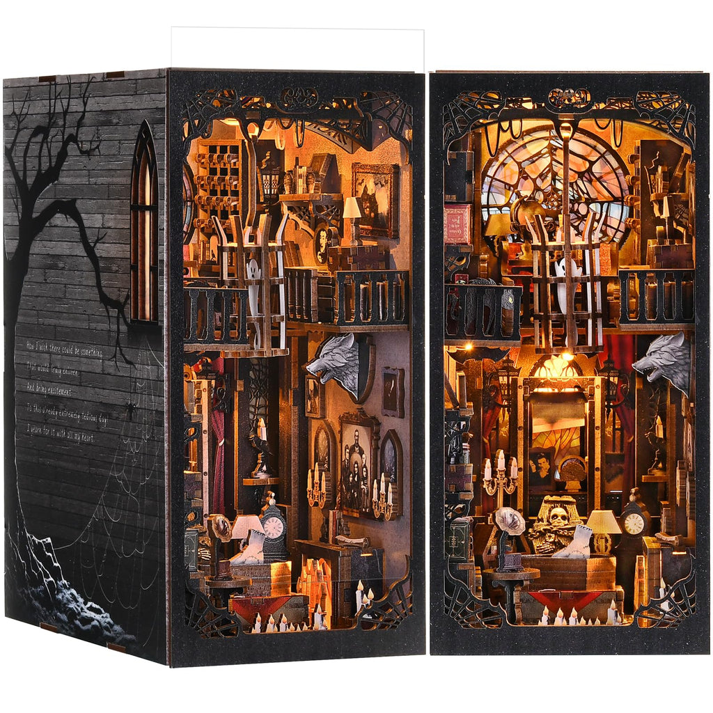 TOYQI Book Nook Kits for Adults DIY Book Nook Kit Miniature House Dollhouse Kit Booknook Bookend Bookshelf Decor Alley Model Build with Dust Cover