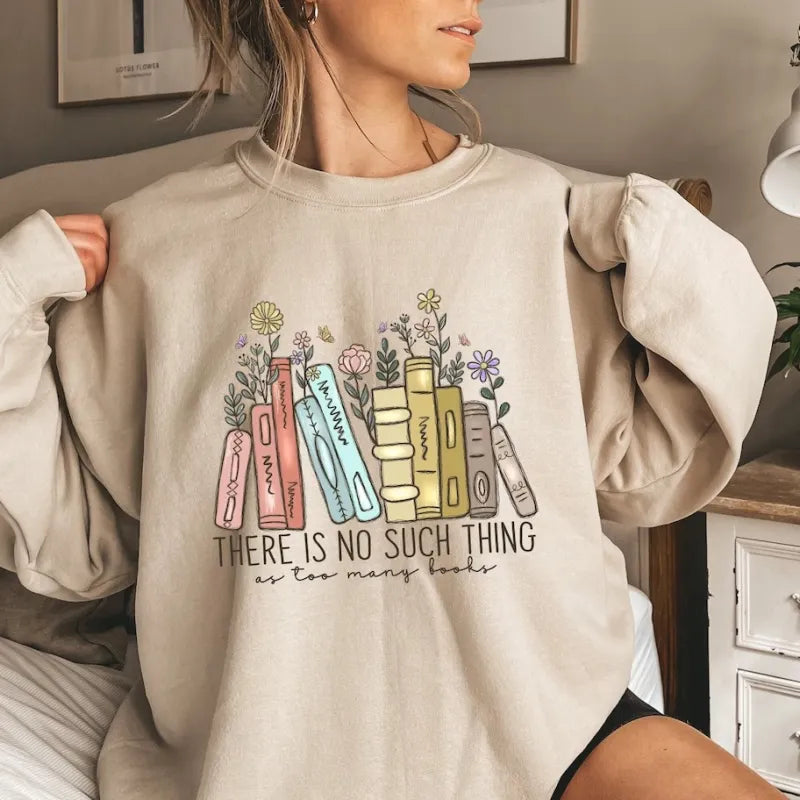 Book Lover Floral Print Cotton Sweater – Cozy Reader Aesthetic Graphic Pullover