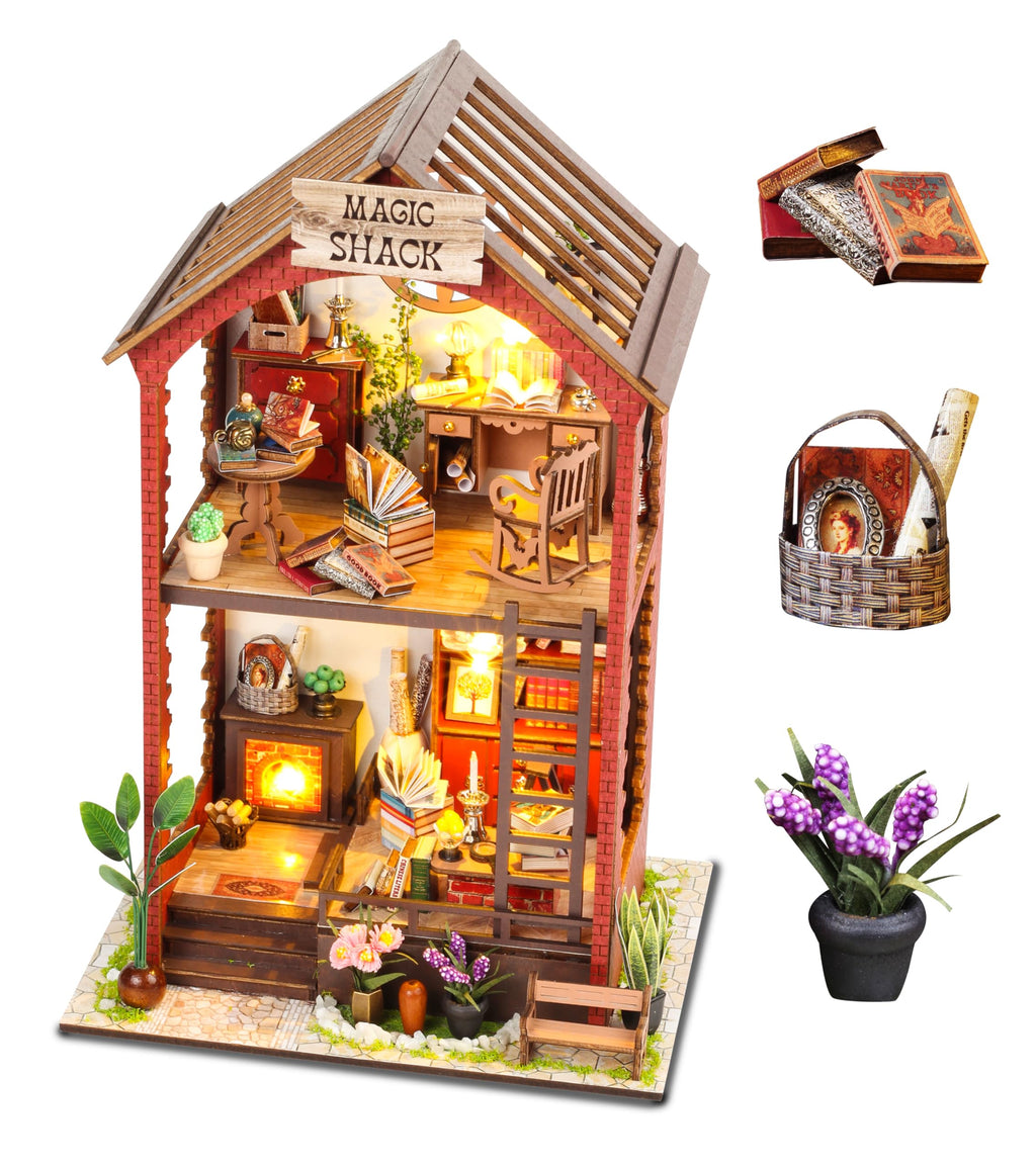 DIY Book Nook Kit Miniature Dollhouse Booknook Kit Creativity 3D Wooden Puzzle Bookend Bookshelf Decor with Light for Adults Magic Shack