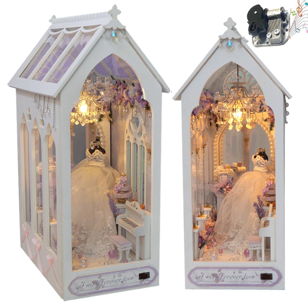 Fantasy Wedding DIY Book Nook Kit with LED Lights – Magical Miniature Bookshelf Insert