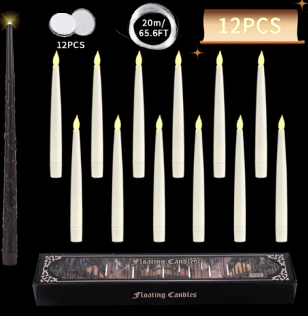 Floating Candle Set with Magic Wand – LED Hanging Candles with Remote Control, Fantasy Decor