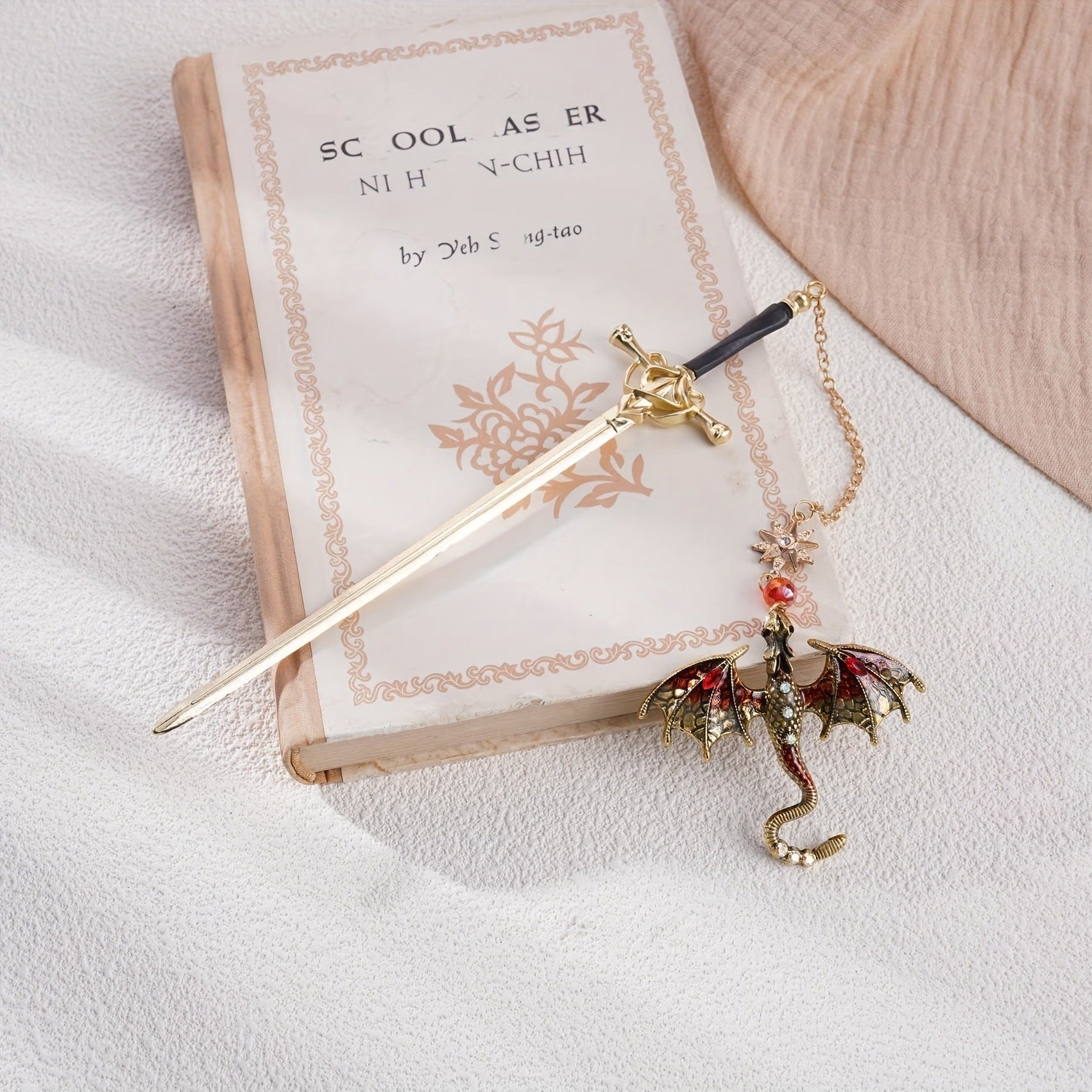 Dragon Sword Bookmark – Fantasy Metal Sword Bookmark with Dragon Pendant for Book Lovers & Reader Gifts