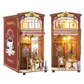 Foyucool DIY Book Nook Kit 3D DIY Miniature Dollhouse Kit Wooden Booknook Bookshelf Insert Decor Wood Dollhouse Bookend Model Gift for Kids Teens Adults Coffee House